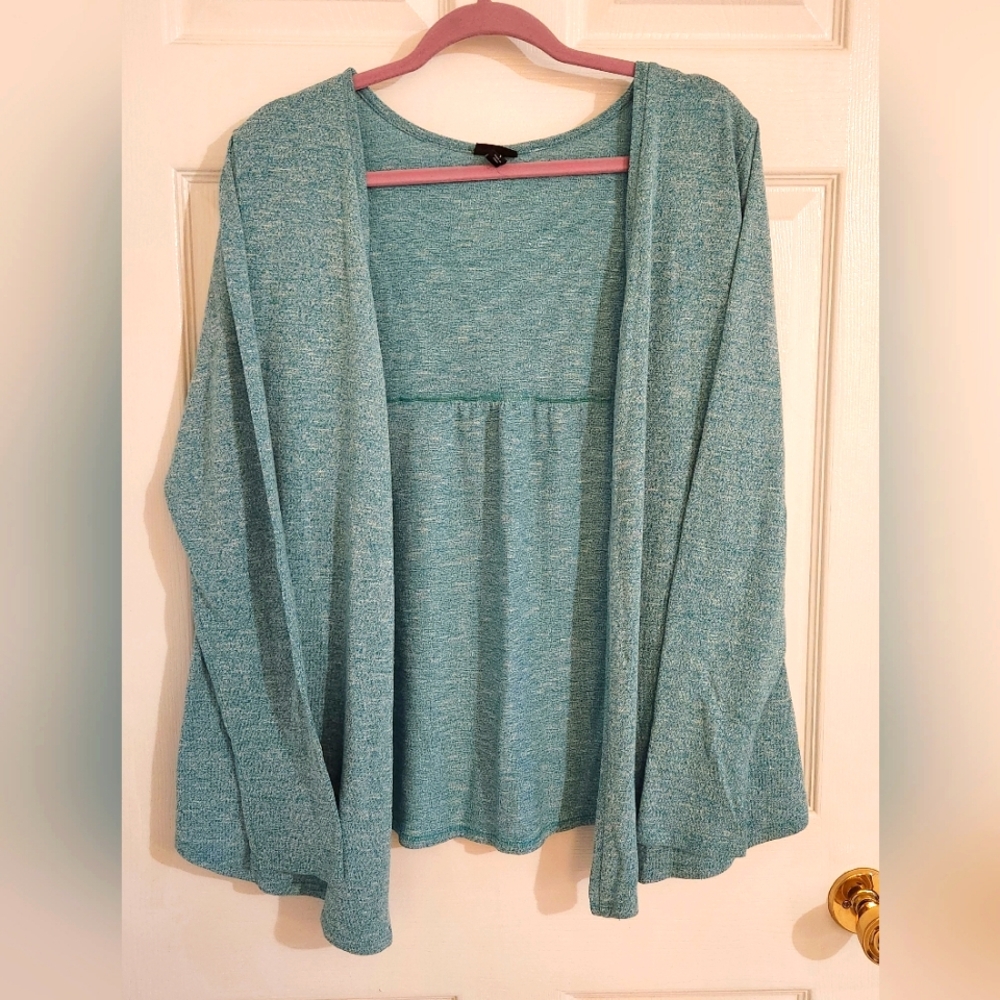 Torrid Sz 1 Cardigan Open Front Pleated Back Blue Green